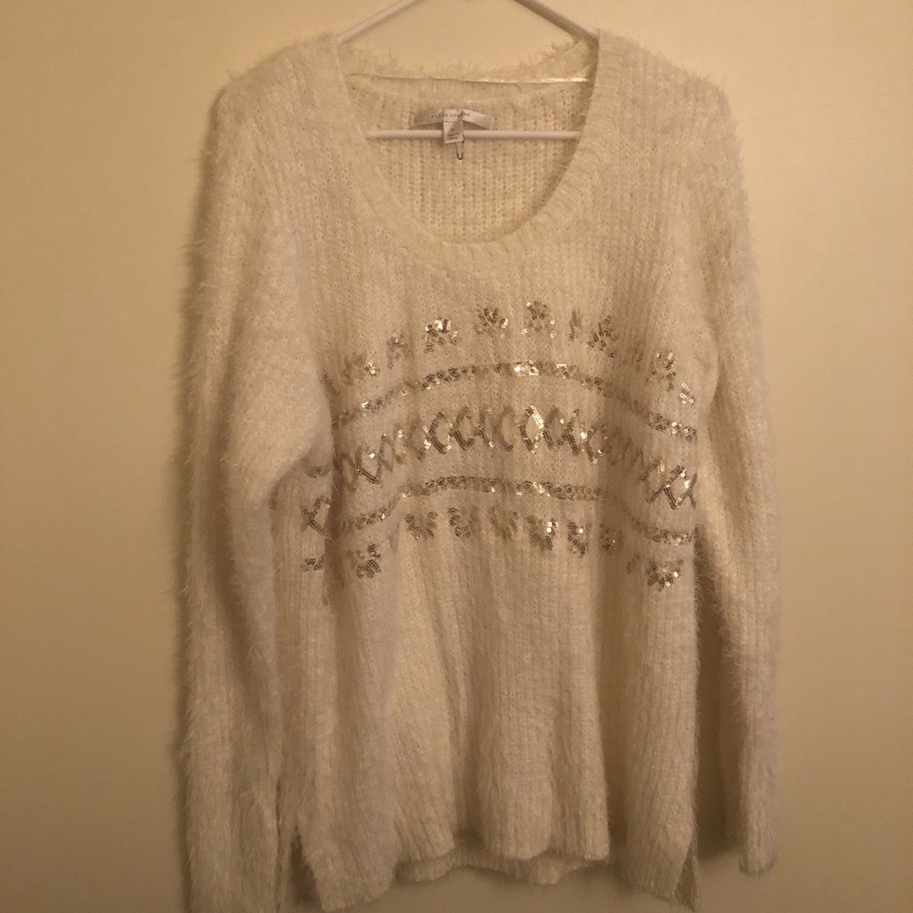 Lauren Conrad holiday cream fuzzy sweater